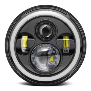 Biroller BR7IH1P 7 Inch Round LED Headlight with Full Ring Hi/Lo Beam Halo Angel Eyes for Jeep Harley Davidson Cruiser (40W)
