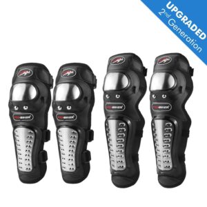 Biroller BRSKEG4 Stainless Steel Flexible Breathable Adjustable Racing Armor Protector Knee Shin and Elbow Guard (Black, 4 PCS)