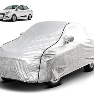 Biroller Waterproof Car Body Cover for Hyundai Xcent with Mirror Pocket, Soft Cotton Lining, Triple Stitched (Heat Resistant Metallic Silver with Black Piping)