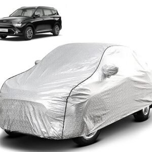 Biroller Waterproof Car Body Cover for Kia Carens with Mirror Pocket, Soft Cotton Lining, Triple Stitched (Heat Resistant Metallic Silver with Black Piping)