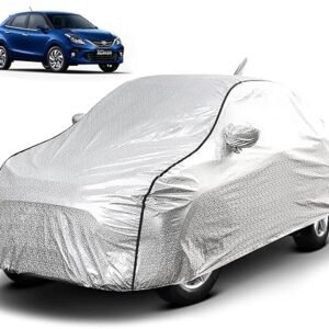 Biroller Waterproof Car Body Cover for Toyota Glanza with Mirror and Antenna Pocket, Soft Cotton Lining, Triple Stitched (Heat Resistant Metallic Silver with Black Piping)