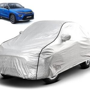 Biroller Waterproof Car Body Cover for Toyota Urban Cruiser Hyryder with Mirror Pocket, Soft Cotton Lining, Triple Stitched (Heat Resistant Metallic Silver with Black Piping)